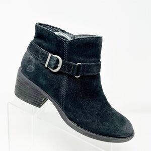 Born Adia Black Suede Leather Comfort Ankle Boots Size 9 Buckle Detail